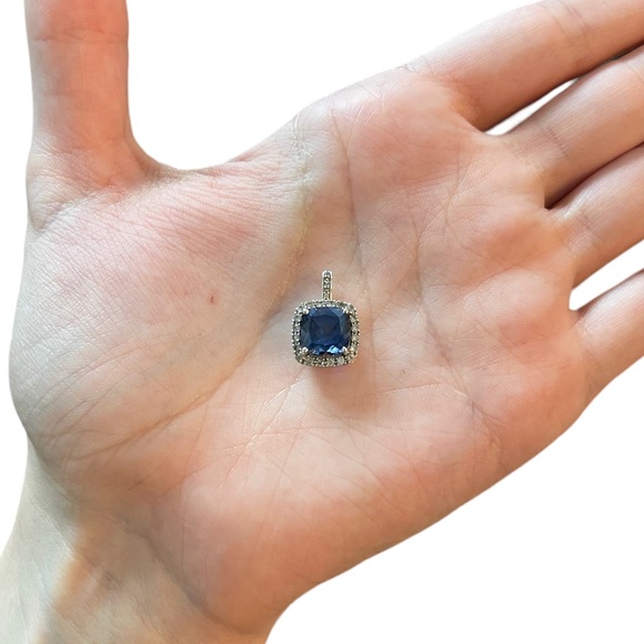 Cushion-Cut Lab Ceylon & White Sapphire Pendant in 10K
WGold w/ Diamond Accents - Picture 10 of 10